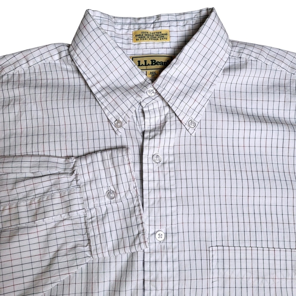 L.L. Bean Mens Button Down Shirt 16 1/2-34 Plaid Check Long Sleeve 100% Cotton